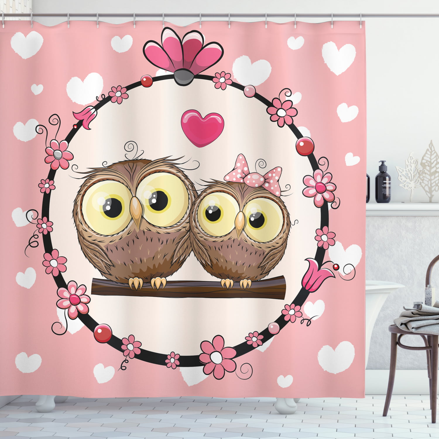 Details about   Owl Shower Curtain Spring Floral Baby Owls Print for Bathroom 
