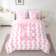 thumbnail image 2 of Homewish Kawaii Letter E Bedding Comforter Set 7pcs for Kids, Princess Pink Bowknot King Bedding Sets, Cute Cartoon Ribbon Reversible Bed Sheets, Breathable Home Decor, 2 of 7