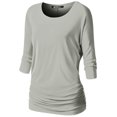 thumbnail image 1 of Thanth Womens Dolman Sleeves Boat Neck Solid Shirring Drape Basic Tunic Top, 1 of 4