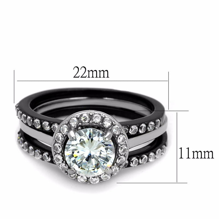 Couple Ring Set 4 PCS Womens Two Tone Black Stainless Steel