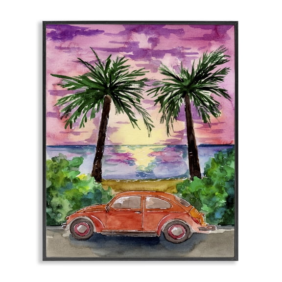 Stupell Industries Mid-Century Summer Beach Buggy Black Framed Giclee Art, 11 x 14, by Sebastian Grafmann