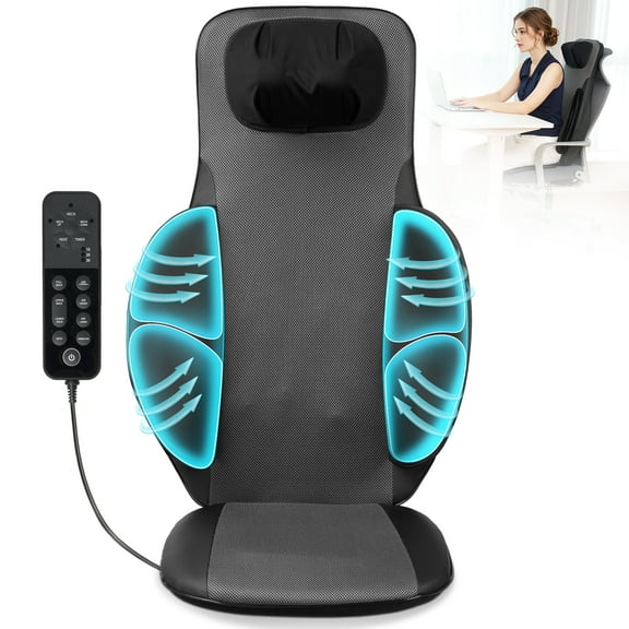 MaxKare Heated Massage Seat Cushion, Back and Neck Massager with Vibration, Pain Relief Massage Pad for Home or Office Chair
