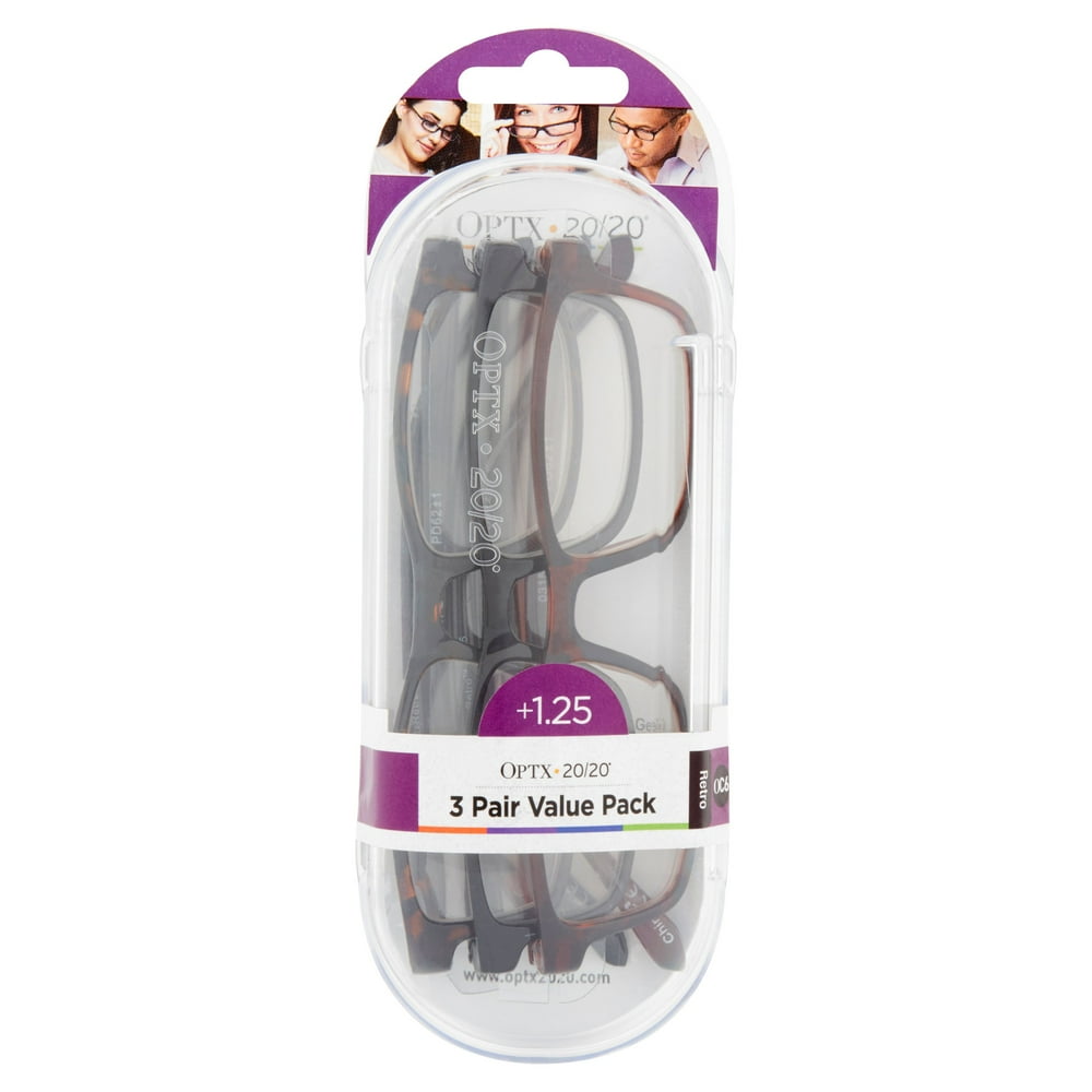Optx 20/20 Unisex Rectangle Retro Reading Glasses, 3 Count Walmart