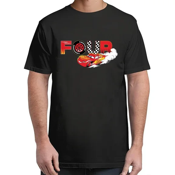 Pixar's Cars Numbers 4 Fourth 4th Birthday Party T-Shirt For Unisex S-4XL
