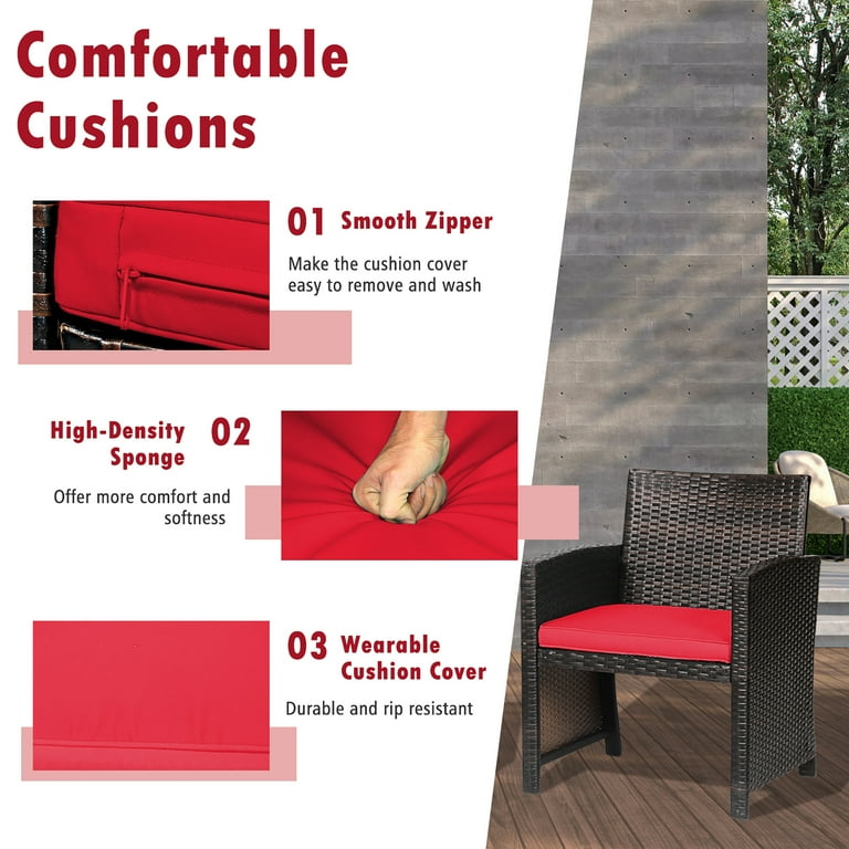Gymax 3PCS Patio PE Rattan Conversation Furniture Set Bistro Set w