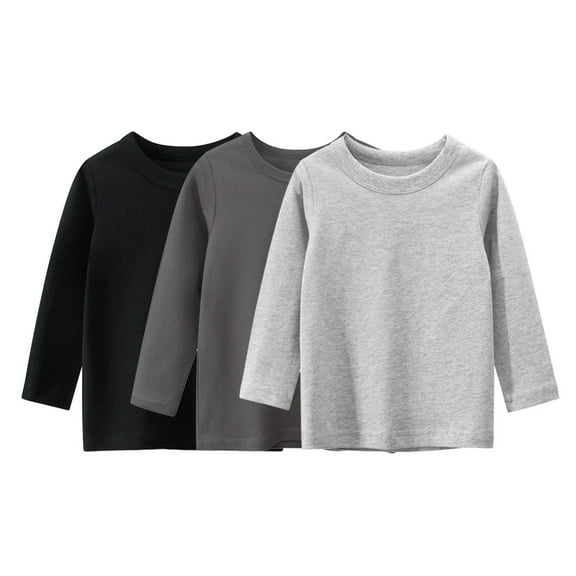 Bellafa 3-Pack Little Girl Boys Long Sleeve Crew neck T-Shirts Multicolor Toddler Cotton Tops Shirt 2-8 Years Black Gray