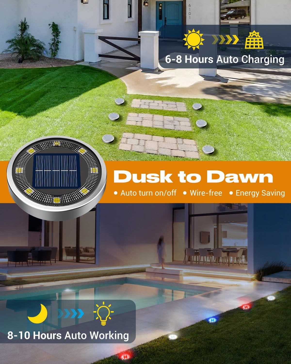 HOVMAP Solar In Ground Lights 8 LEDs 600mAh 6-8h Charge 8-10h Runtime IP65 Stainless Steel Plastic 16 Pack for Garden Lawn Driveway, 16Pc Purple light