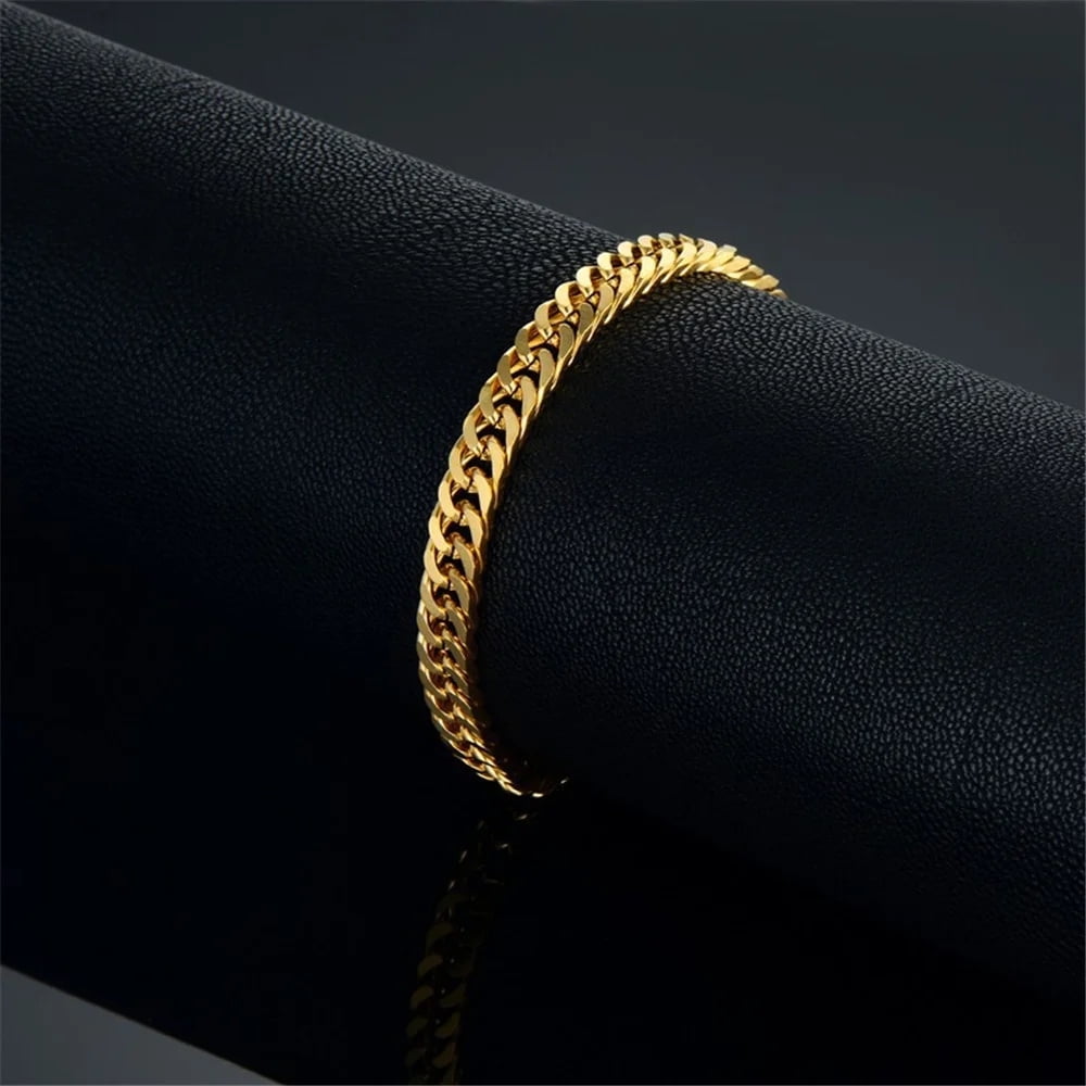 Punk Curb Cuban Link Chain Bracelet 6.5mm 14K Yellow GoldHand Chains For Men Women Fashion Party Jewelry Gift