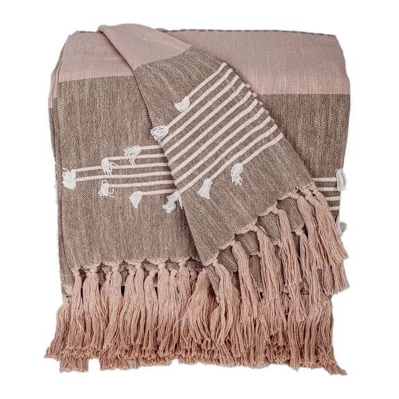 Parkland Collection Adonia Coffee Grey Cotton Slub Throw Blanket with Tassels, 50 x 60 Inch Decorative Sofa Throw