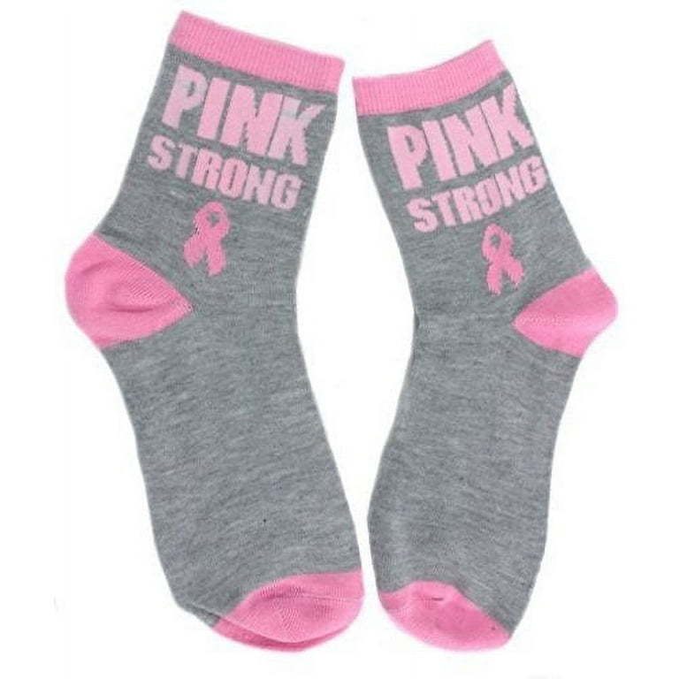 Women's Breast Cancer Awareness Crew Socks (3 Pair) (Pink Strong)