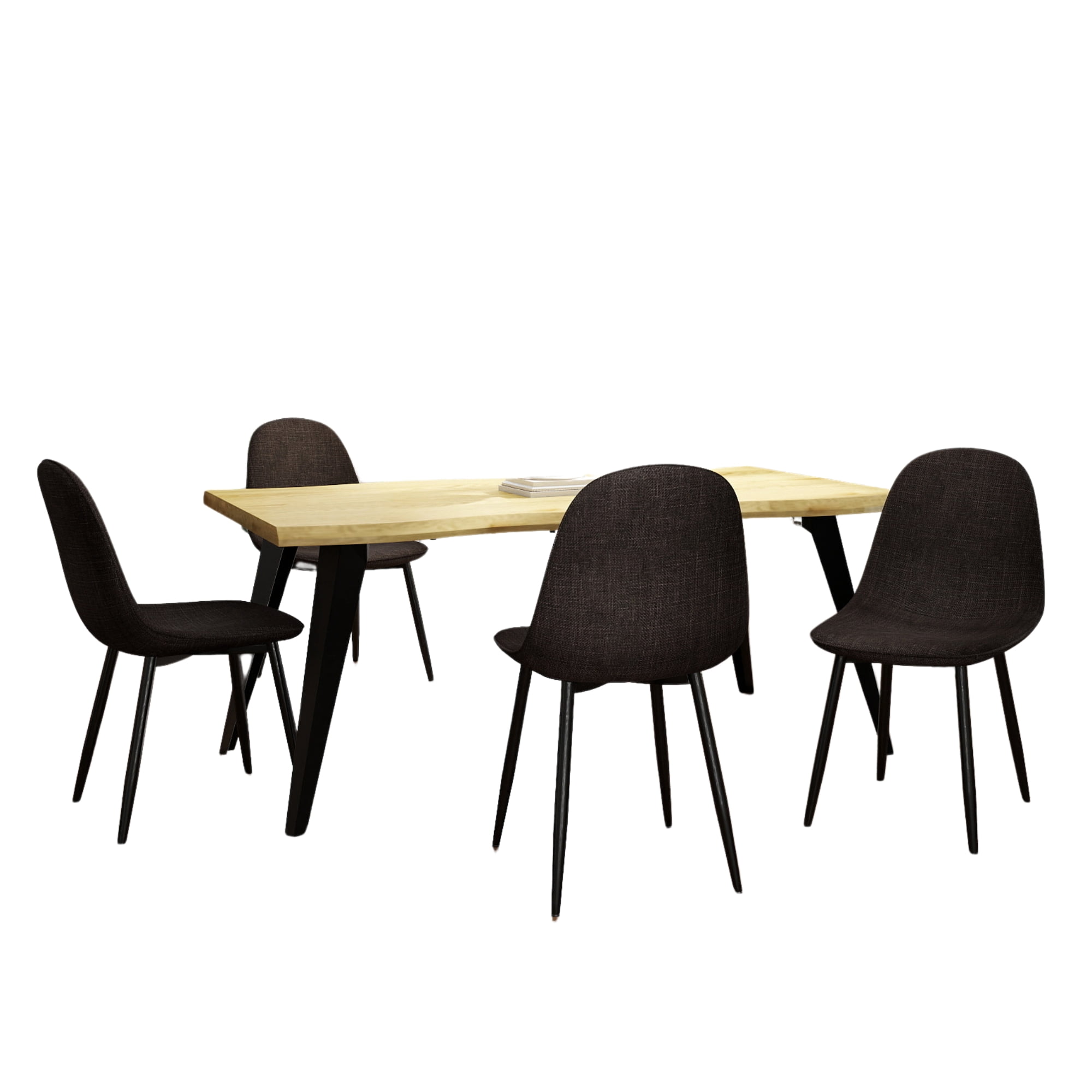 Ensemble de salle à manger Homy Casa style industriel moderne 5 pièces pour 4 personnes, table en faux bois imitation noyer avec bords naturels et 4 chaises sans accoudoirs
