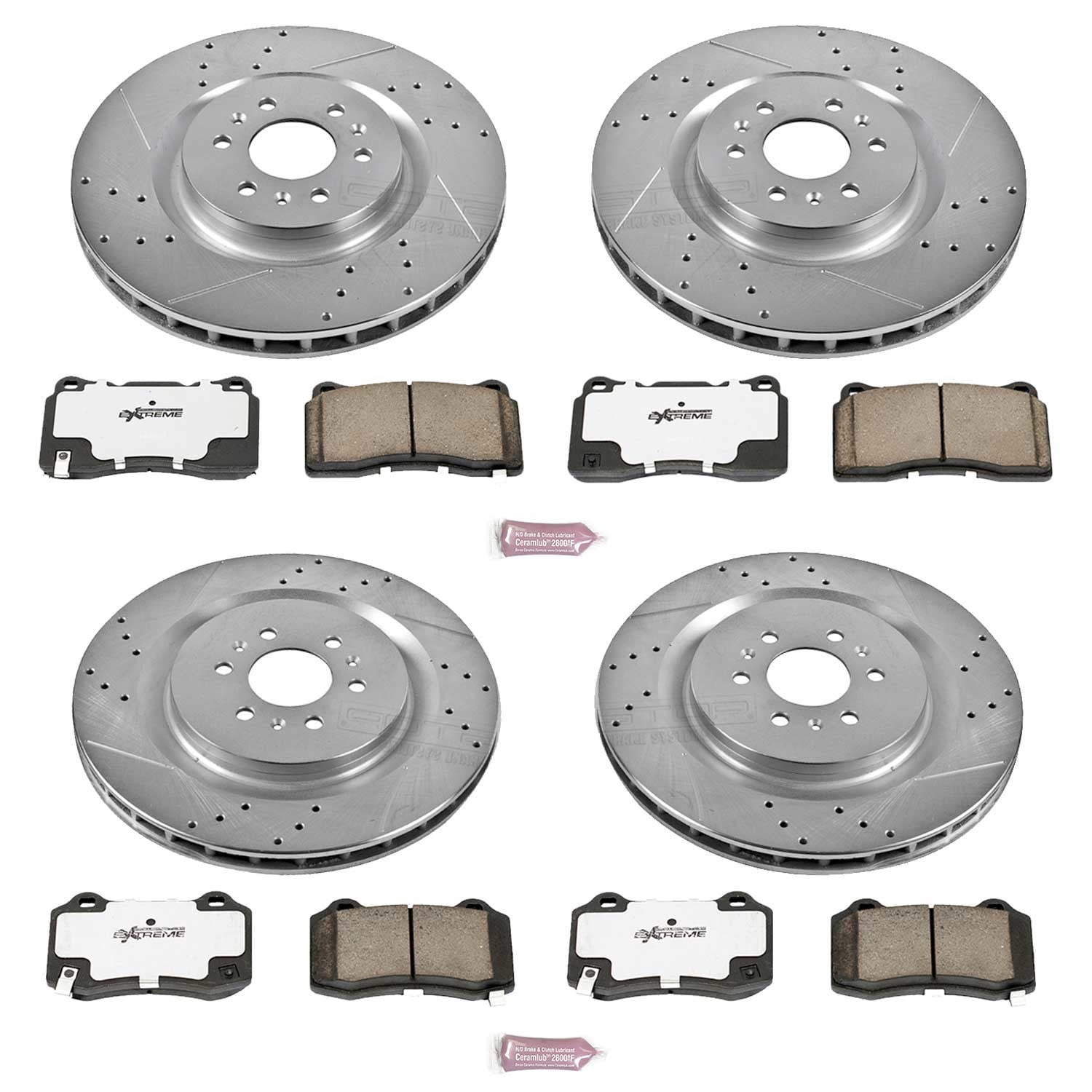 PowerStop Front and Rear Z26 Street Warrior Carbon-Fiber Ceramic Brake Pad and Drilled and Slotted Rotor Kit Fits: CADILLAC Select Models K2881-26