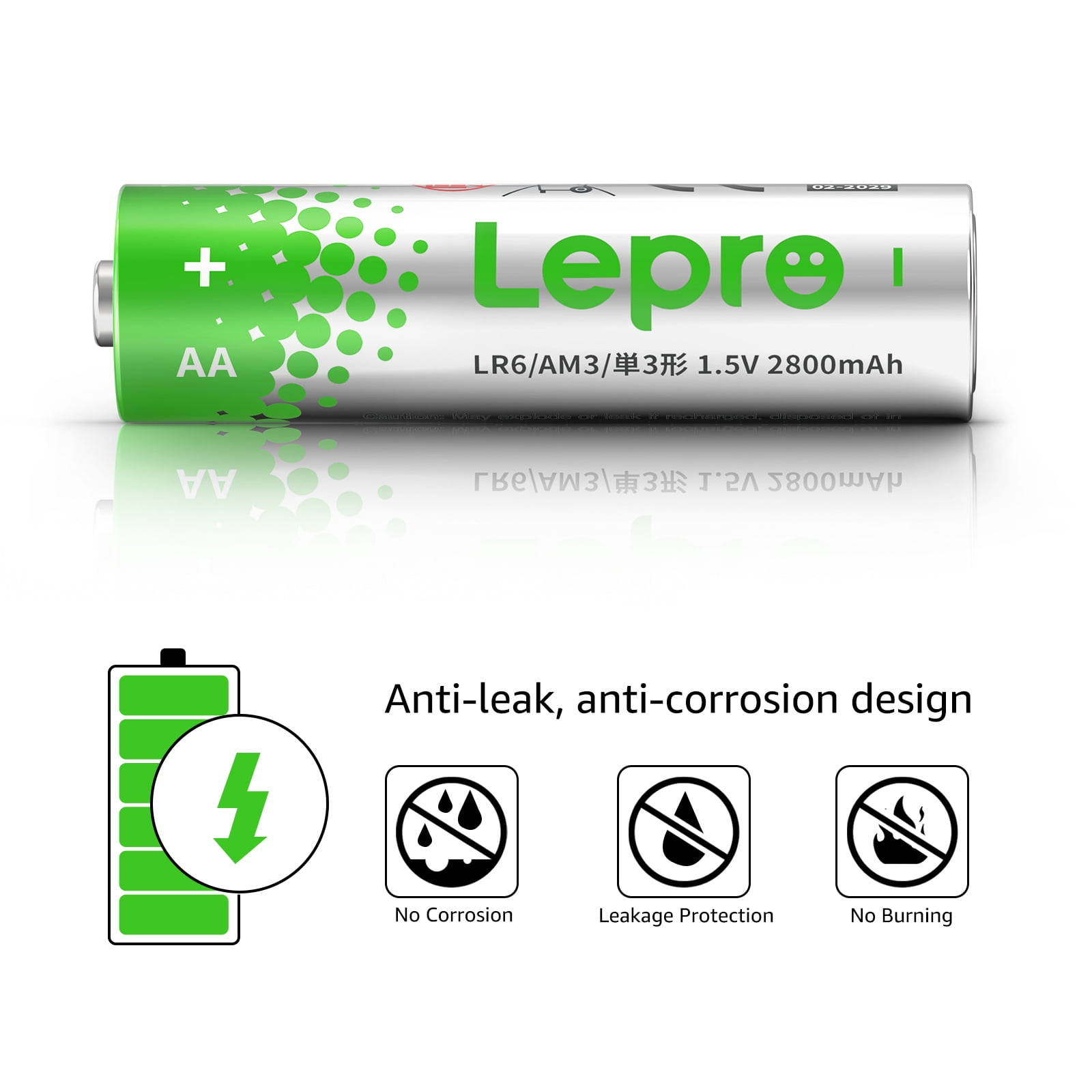 Lepro AA Batteries 100-Pack Value Pack, Double A Alkaline Batteries, Anti-Leak, Anti-Corrosion, Ideal for Household and Business , Non-Rechargeable