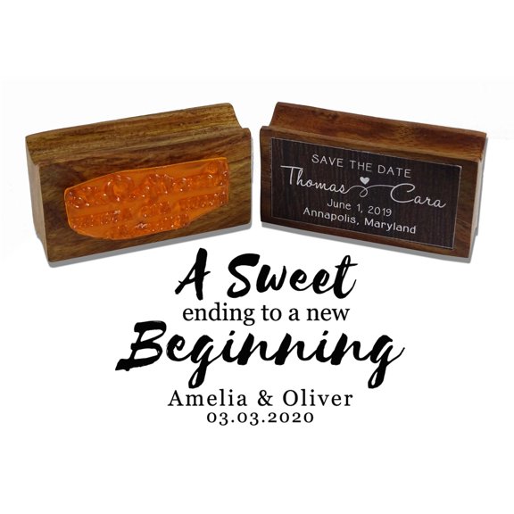 Printtoo Personalized Wood Mounted A Sweet Ending To A New Beginning Custom Stamper Wedding Favor Rubber Stamp-2.6 x 1.1 Inches