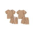 thumbnail image 2 of Suealasg Baby Boys Summer Outfits 3M 6M 12M 18M 24M 3T Solid Color Short Sleeves T-Shirt and Elastic Shorts 2 Piece Toddler Boys Beach Vacation Clothes Set, 2 of 9