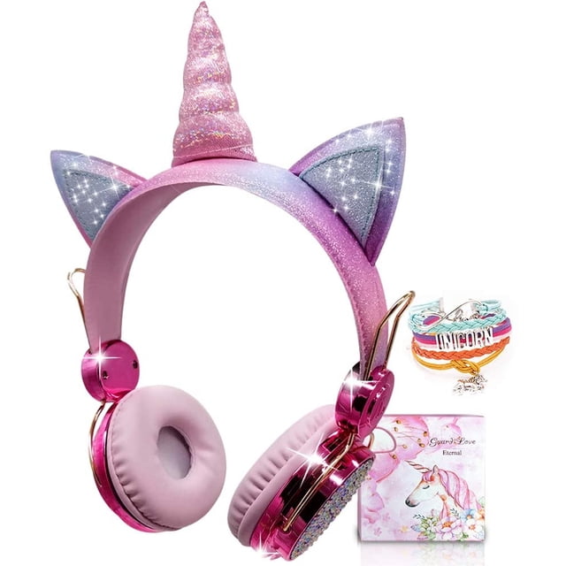 Auriculares Inalámbricos para Niños con Unicornio para Niñas Bluetooth c/Micrófono Ajustable, Diadema, Estudio en Línea (Rosa, Inalámbricos)