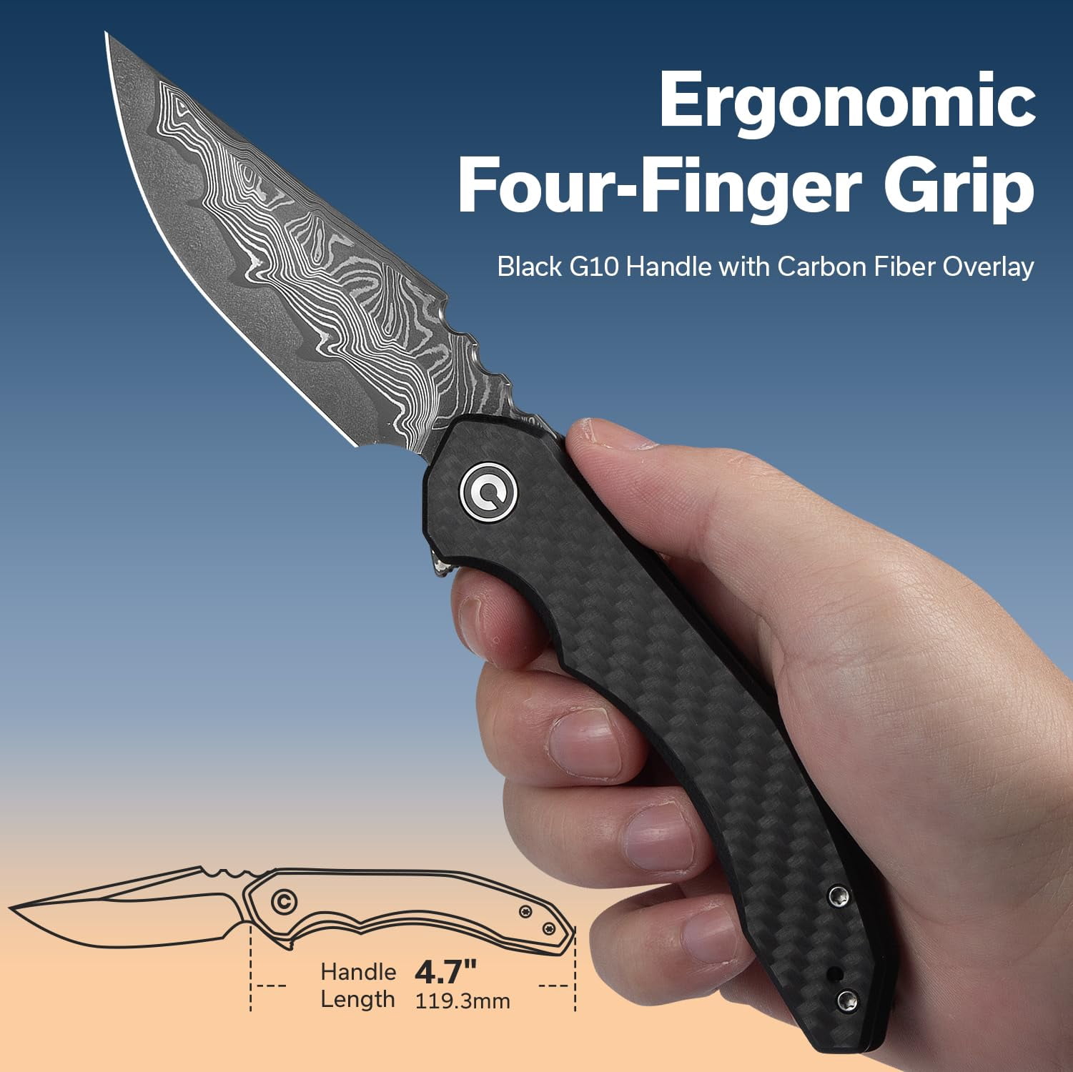 CIVIVI Knives Bluetick Liner Lock Twill Carbon Fiber & Damascus Steel Pocket Knife C23050-DS2