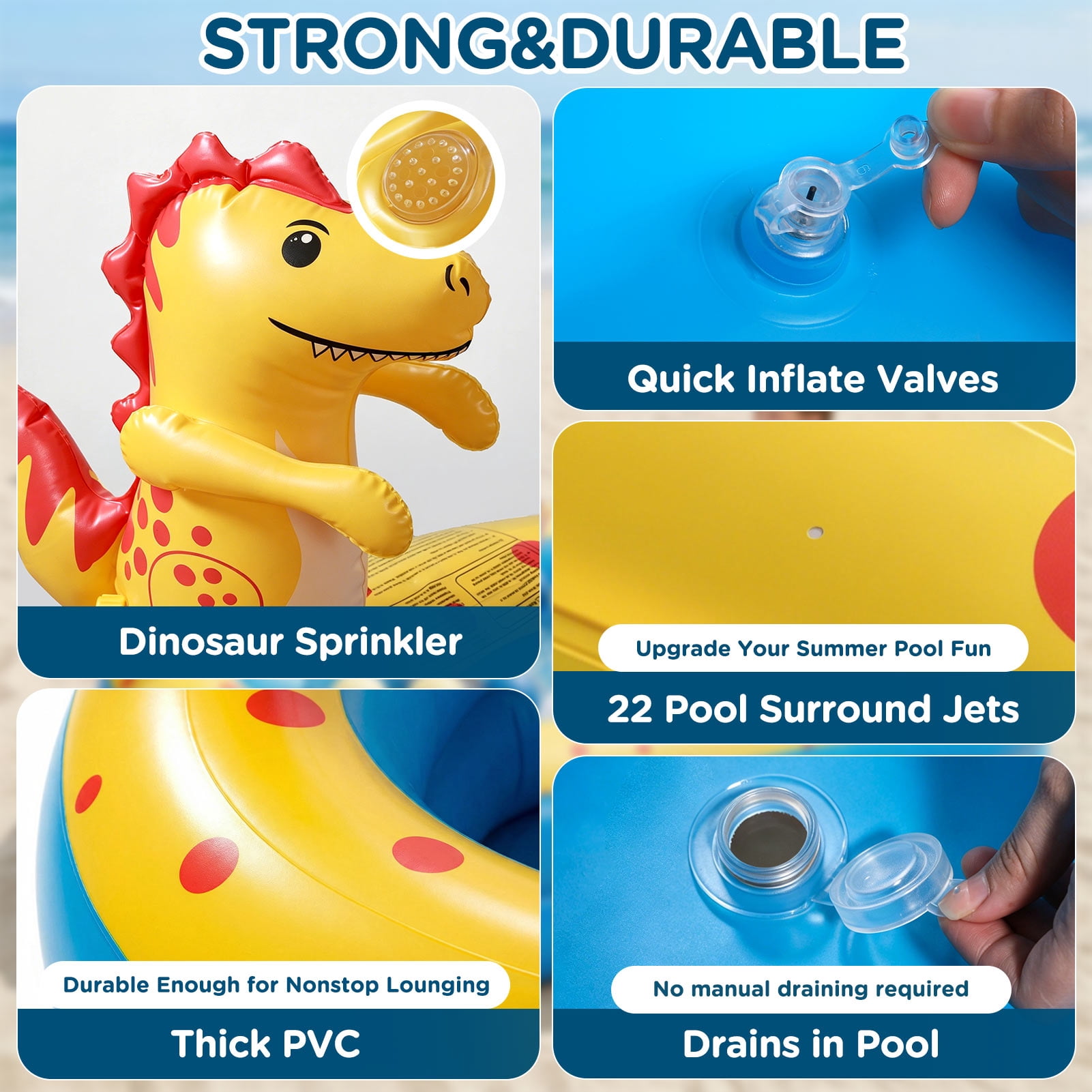 Livhil Kiddie Pools, Swimming Pool for Kids, 67'' x41'' x32'' Dinosaur Inflatable Pool with Sprinkler for Outdoor Law Summer Water Play