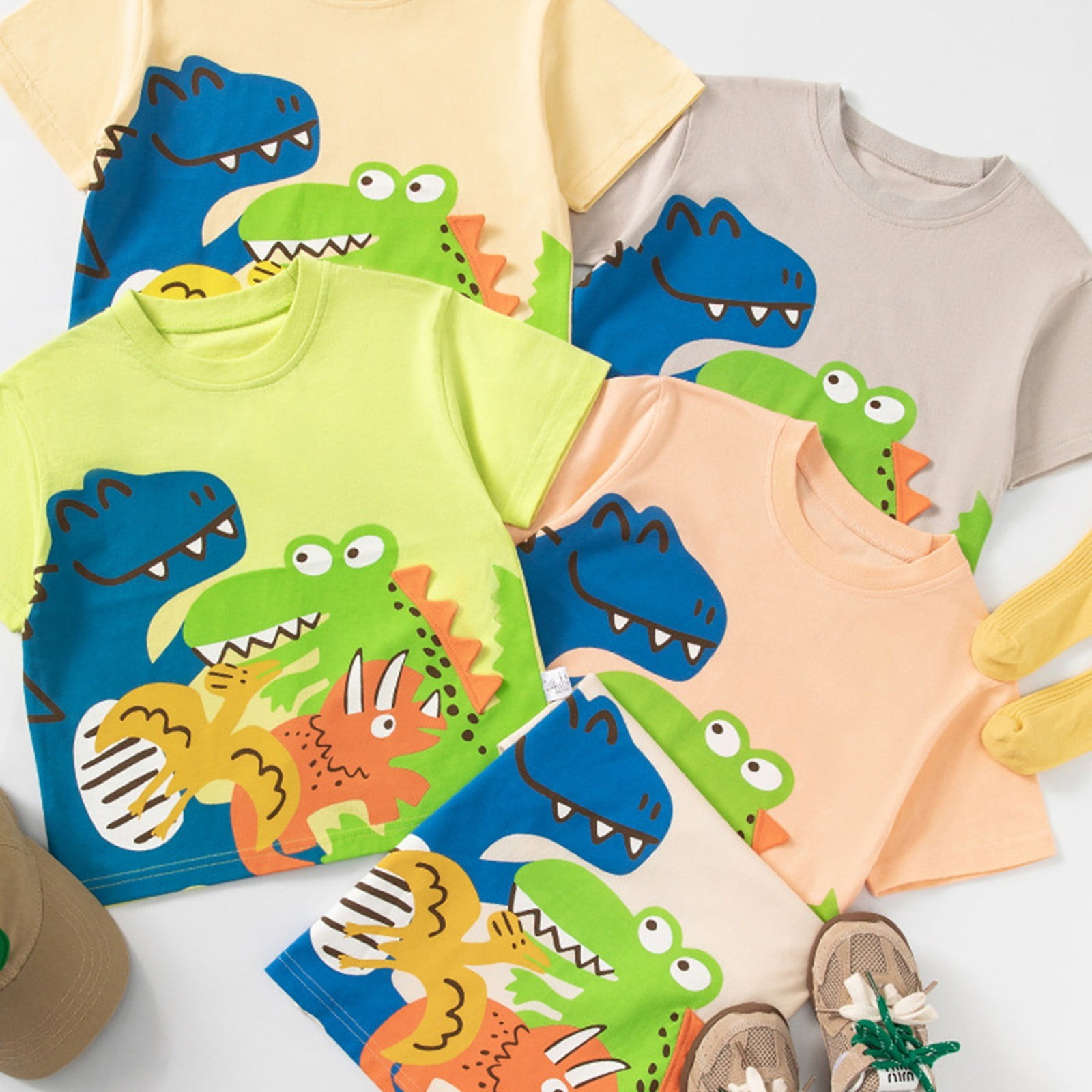 Vêtement Fête Dinosaure 3 Ans Dinosaure - Manches Courtes Fille Avec Cornes 3D T-shirt Anniversaire