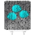 thumbnail image 3 of Teal Floral Shower Curtain Dahlia Turquoise Flower Water Drop Rain Abstract Leaf Rustic Plant 3D Vivid Modern Print Art Polyester Bathroom Decor Curtain Sets with Hooks, 70''Wx70''H/180x180cm, 3 of 5