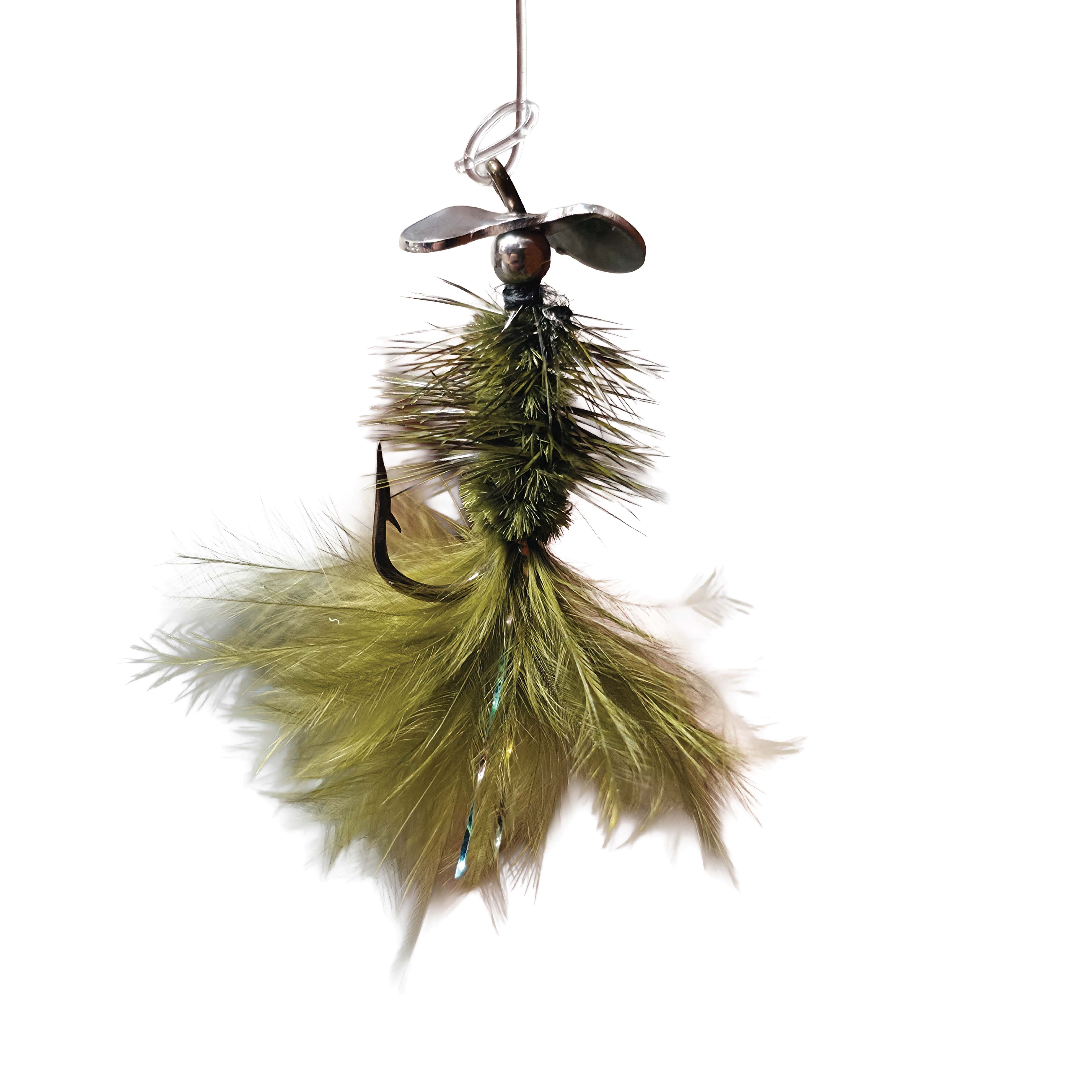 Pistol Pete's Olive Marabou Spinner Fly Fishing Lure, Size 12, 2-Pack
