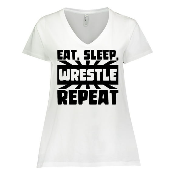 Inktastic Eat, Sleep, Wrestle, Repeat Women's Plus Size V-Neck T-Shirt