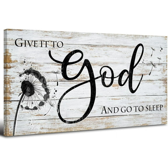 Aaheei Give it to god and go to sleep Sign Wall Art Christian Bible Verses Wall Decor for Master Bedroom Dandelion Picture Canvas Rustic Religious Poster Painting Retro Quotes Artwork Home Decoration