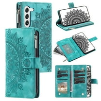 Mantto Crossbody Case for Samsung Galaxy A15,Embossed Pattern PU Leather Zipper Pocket Magnetic Flip Holder ID Credit Card Slots Wallet Phone Case with Detachable Shoulder Strap,Green