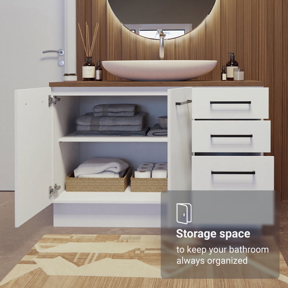 Madesa Bathroom Cabinet with 2 Doors and 3 Drawers Wooden Storage Unit for Toiletries, Towels, Ideal for Bathroom Organization and Decluttering – White