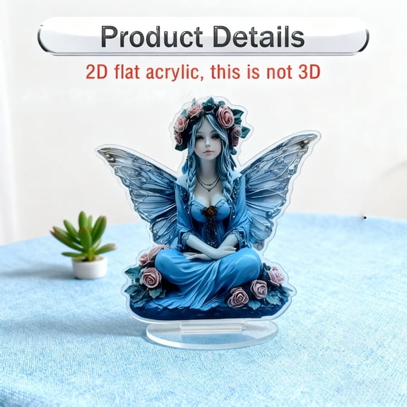 ToyKingdee Fairy Desktop Standee, 2D Flat Acrylic Art Butterfly Elf Tabletop Ornament Decoration, Home Study Room Bookshel Office Creative Decor Supplies