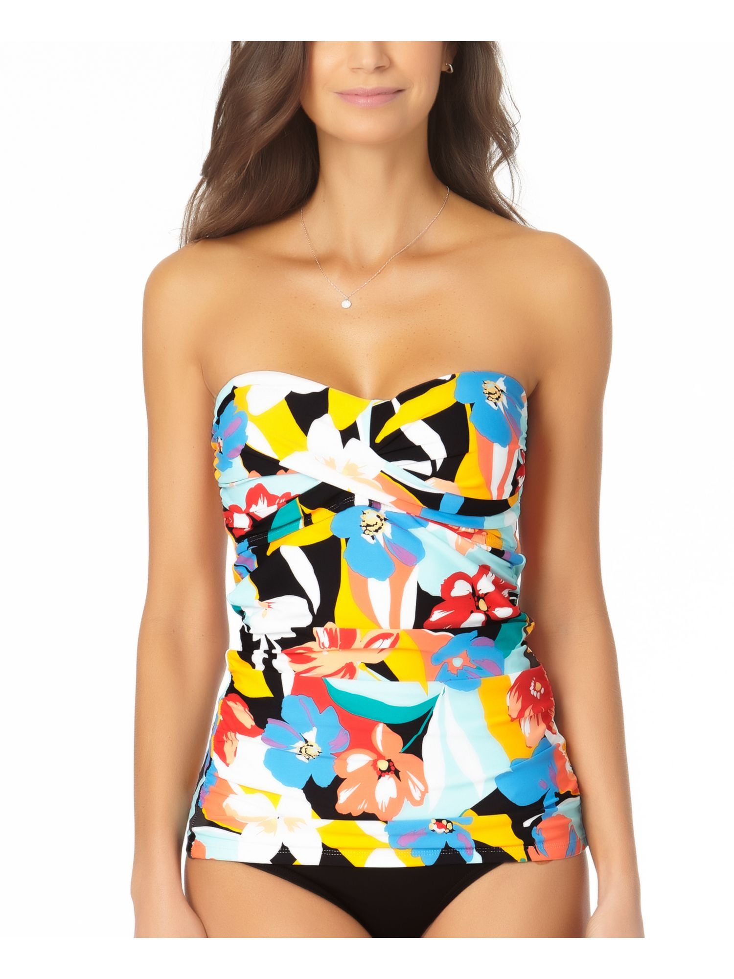 Anne Cole Women's Sunshine Floral Printed Underwire Twist Tankini Top Swimsuit Yellow Size 34C