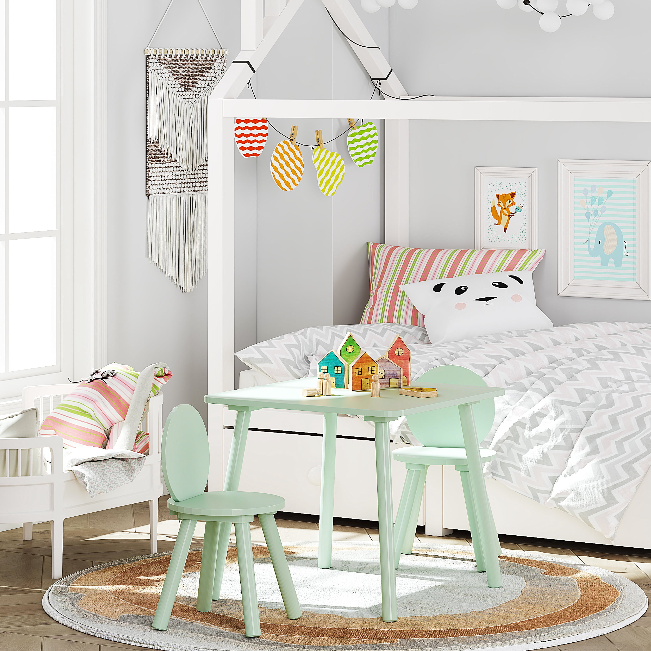STAROUS 2-in-1 Kids Table with 2 Chairs Set, Mint Green