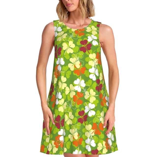 Balery St. Patrick's Day3 Vestidos de verano para mujer con estampado: vestido holgado sin mangas, vestido playero informal y cómodo para días calurosos.