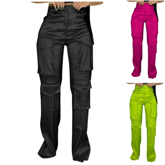 ZZwxWA Womens Cargo Pants High Waist 6 Multiple Pockets Y2k Baggy Streetwear Casual Wide Leg Military Trousers