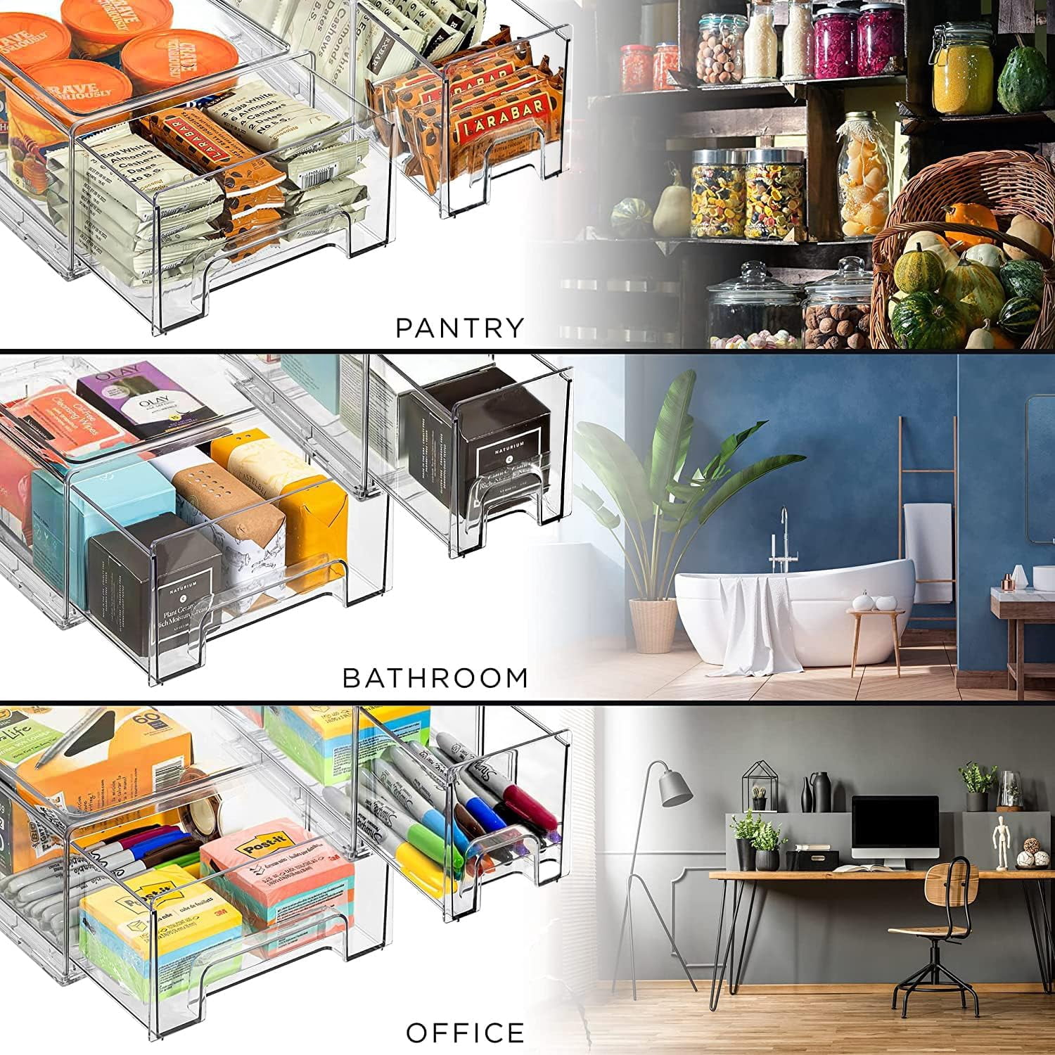 Sorbus Fridge Drawers - Clear Stackable Pull Out Refrigerator Organizer Bins (1 Large, 2 Small)