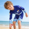 thumbnail image 5 of Baby Swimsuit Boy Youth Two Piece Swim Set Cartoon Dinosaur Letter Print Long Sleeve Sun Top with Flat Leg Trunks Boys Swim Set Multicolour 3-4Y, 5 of 8