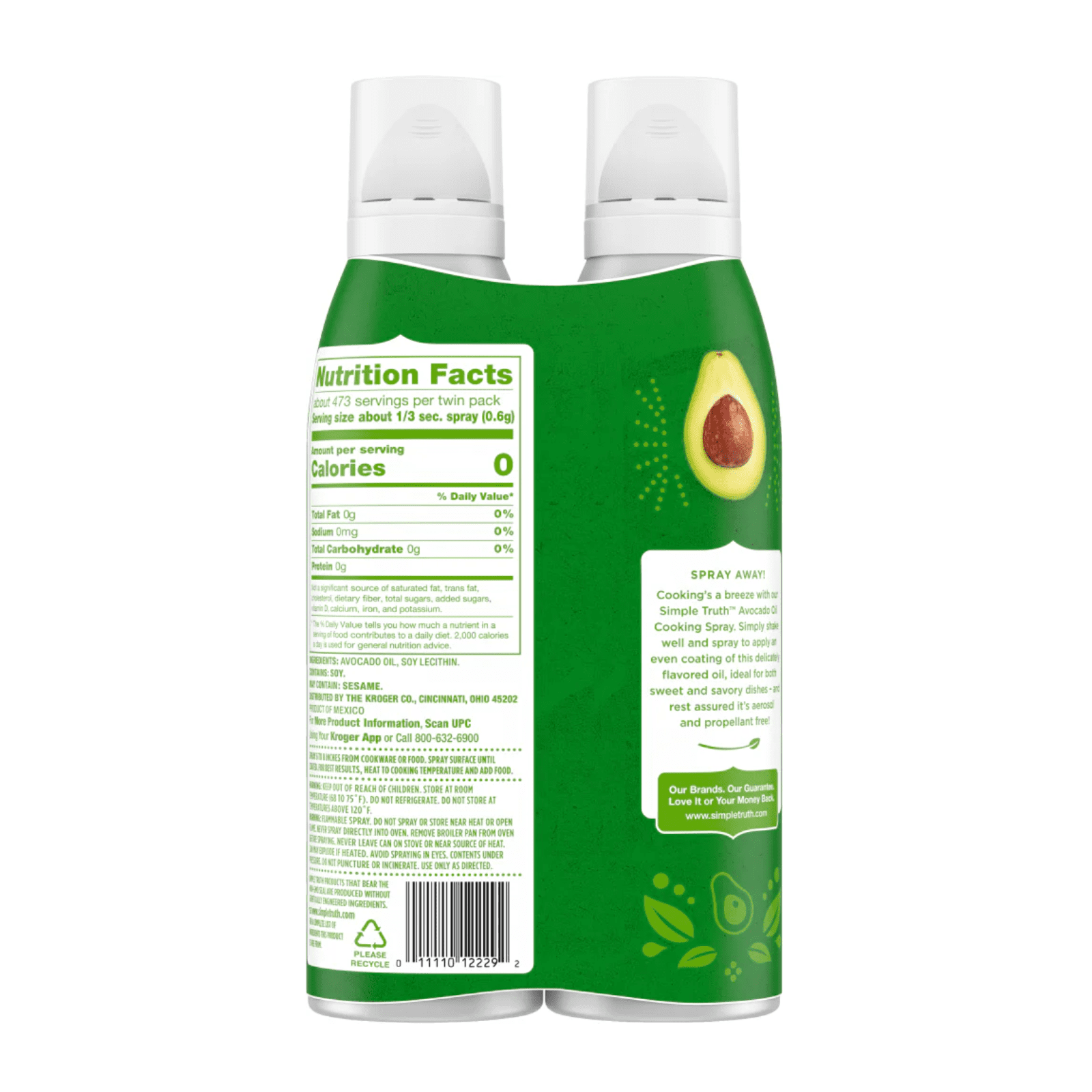 Simple Truth Avocado Oil Cooking Spray Vegan 4-Pack (2 Twin Packs), Gluten Free  10 oz Total + Bonus
