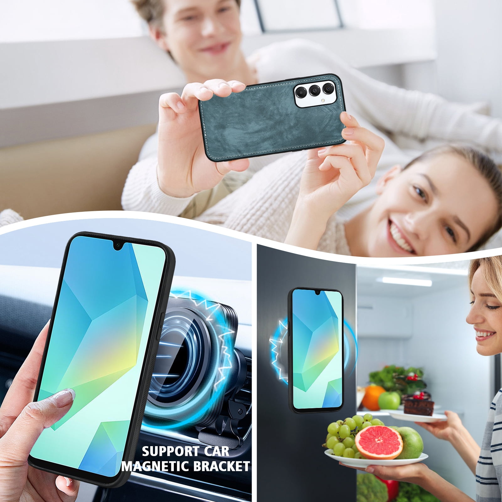Asuwish Phone Case for Samsung Galaxy A16 5G/4G Zipper Wallet Detachable Cell Cover with Tempered Glass Screen Protector Crossbody Lanyard Strap Flip Card Holder A 16 16A SM-A166U Women Girls Blue