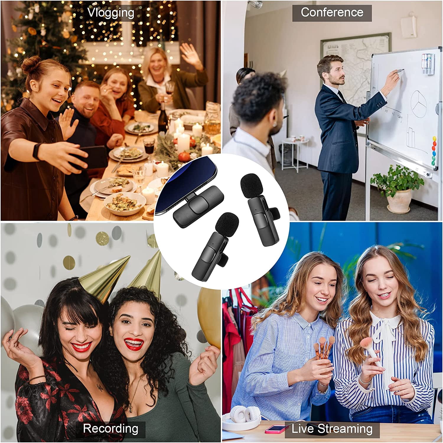 Wireless Lavalier Microphone for iPhone iPad, Plug-Play Wireless Mic for Recording, Live Stream, Noise Reduction Auto-Sync
