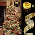 thumbnail image 5 of 32ft 100 LED Christmas Tree String Lights with Copper Wire and Ribbon Bows, Battery-Powered Gold Warm Light for Holiday Decorations, 5 of 6
