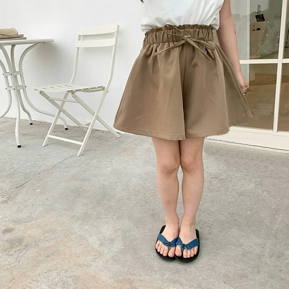 YWDJ Childrens Pants Summer New Girls Casual Shorts Childrens Pants Solid Color Pants Girls Shorts Khaki 4Y