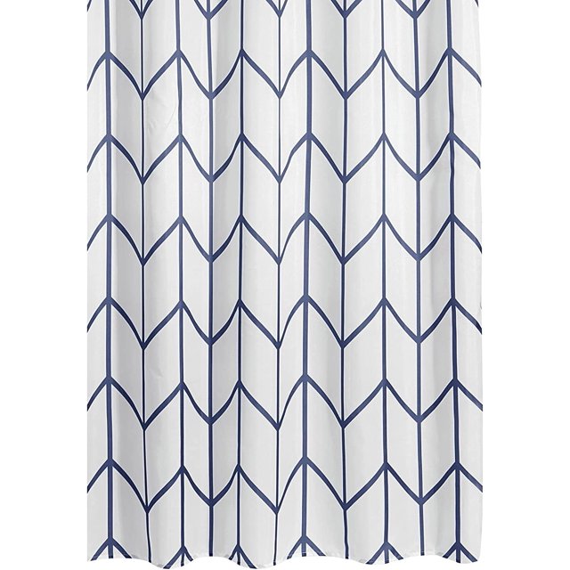 Polyester Fabric Modern Geometric Herringbone Print Shower Curtain with Reinforced Buttonholes for Master and Guest Bathroom - Machine Washable & Water Resistant - 72" x 72" - Navy Blue/White