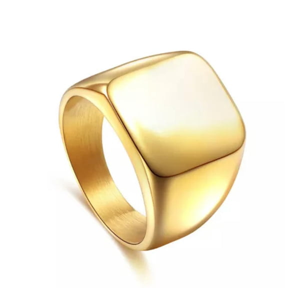 HOOUN Men Polished Square Signet Ring Stainless Steel Biker Band Men Jewelry Size 7-14-Gold -11#