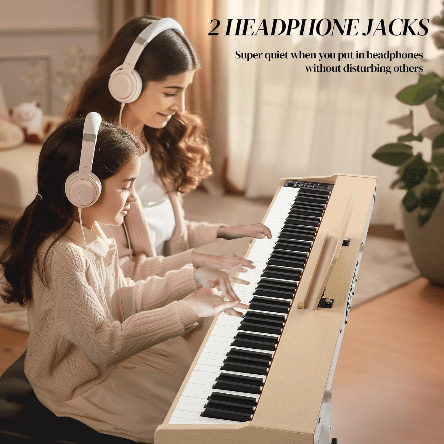Hassch 8 Key Digital Piano with Stand, Full Size Semi-Weighted Keyboard with MIDI Bluetooth, Triple Pedals, Headphone and Other Accessories, Teak Color
