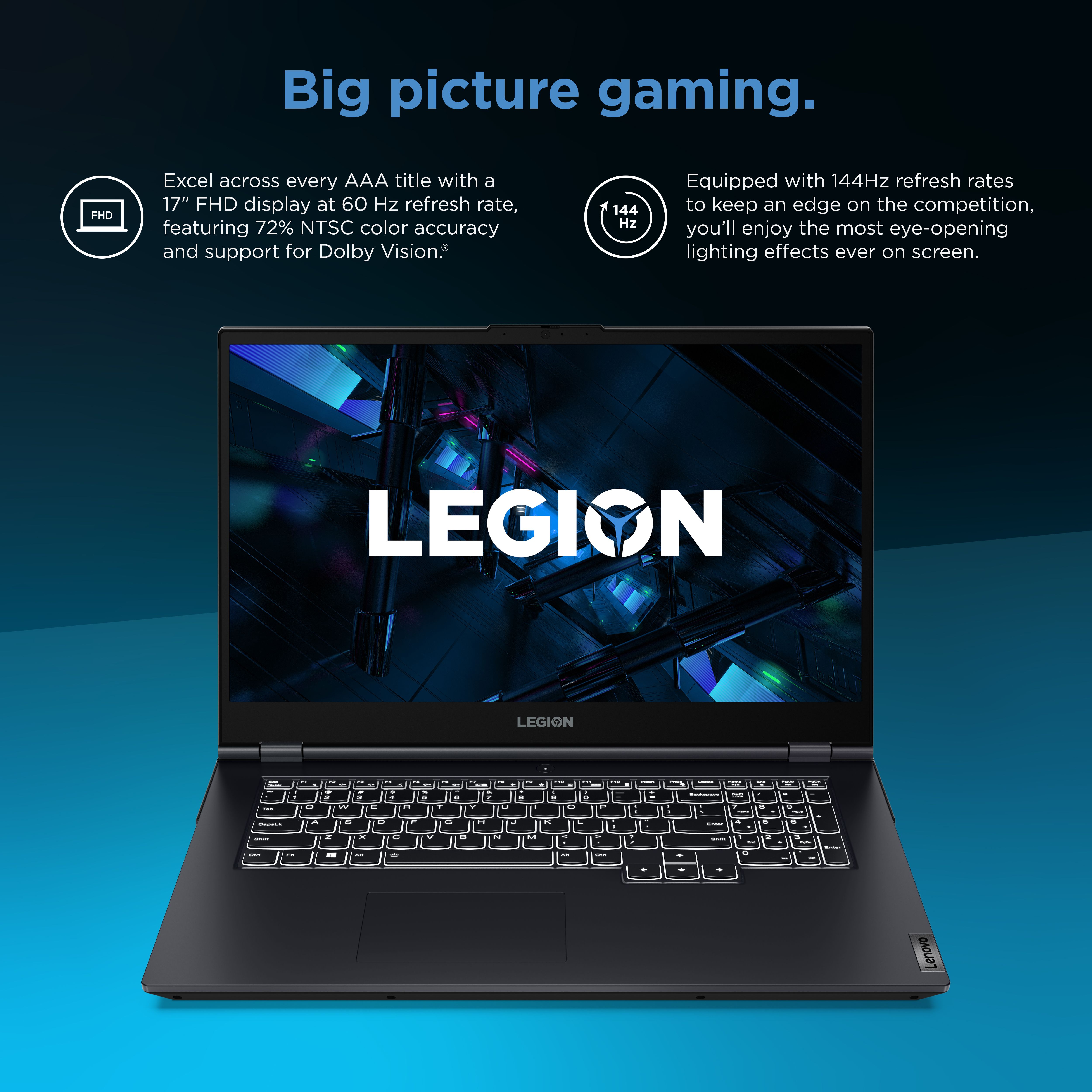 Lenovo Legion 5, 17.3", AMD Ryzen 5 5600H, NVIDIA GeForce GTX 1650, 8GB, 256GB NVMe TLC SSD, Windows 11 Home, Phantom Blue, 82K00045US - image 8 of 20