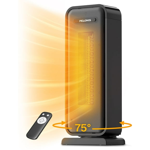PELONIS - Calentador de espacio interior con 75 oscilaciones y mando a distancia, portátil de 16 pulgadas con termostato y temporizador de 12 horas, habitación eléctrica con eco, computadora de