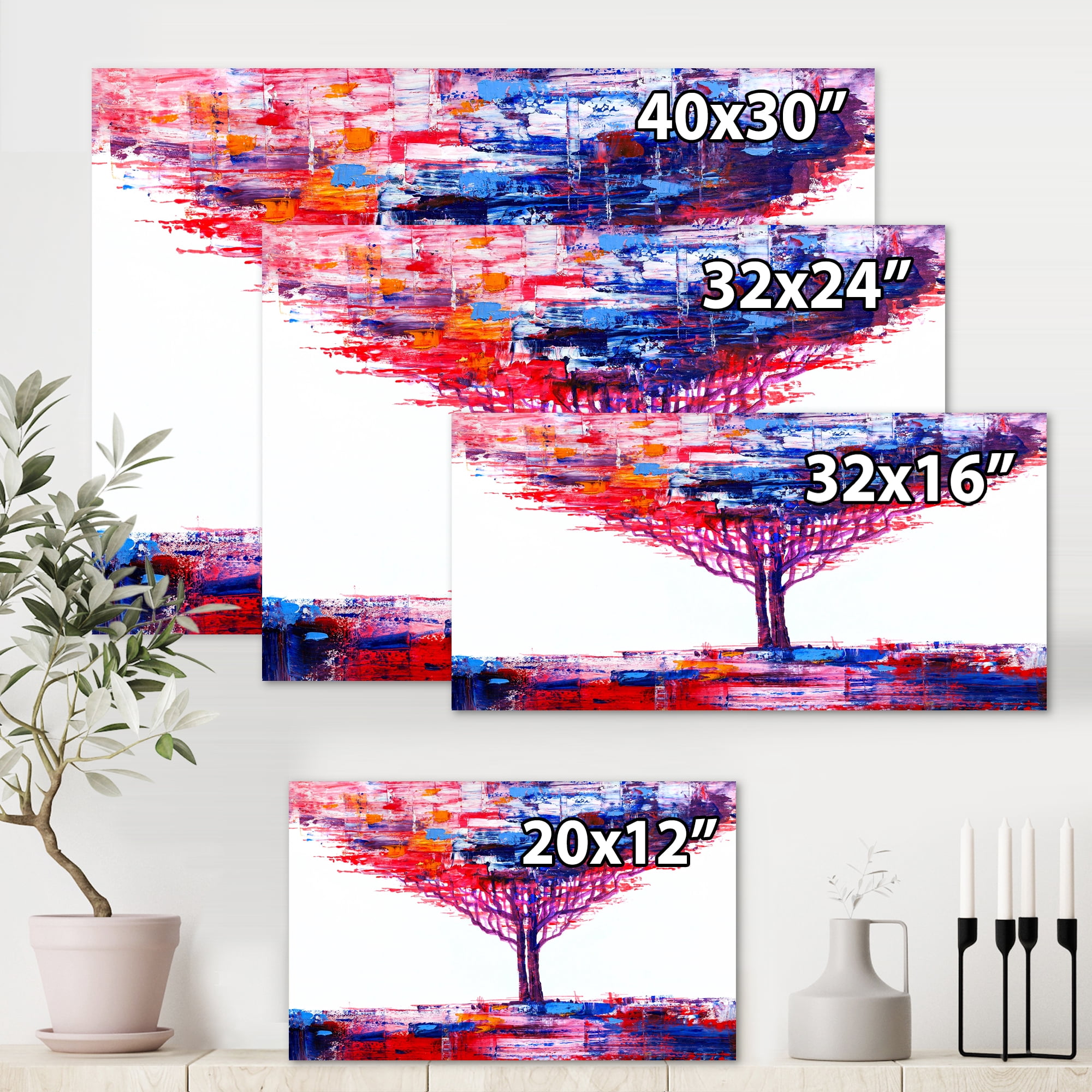 Abstract Colorful Tree Impressionist On A White 12 in x 8 in Painting Canvas Art Print, by Designart