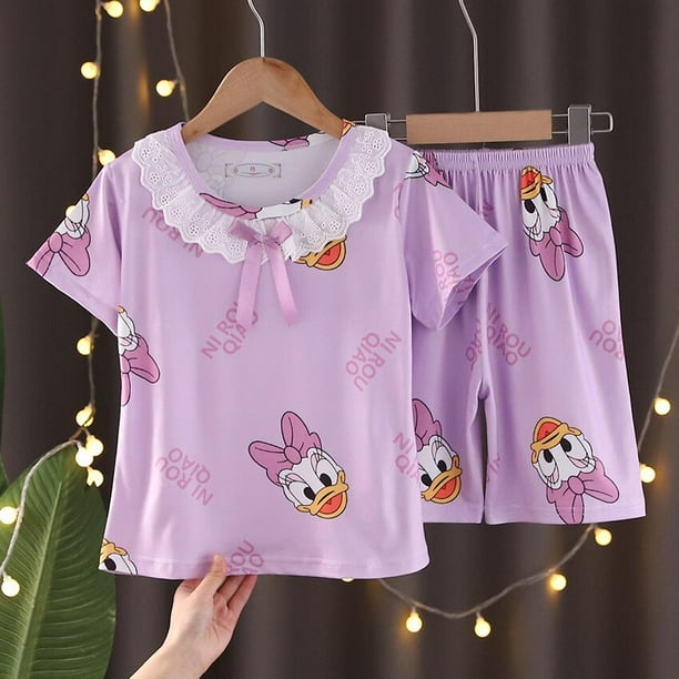 Frozen Elsa Summer Girls Pijamas Ropa de manga corta para niños Fragancia pequeña Small Middle Big Children Baby Homewear Set8 95-105CM Gao Jinjia LED