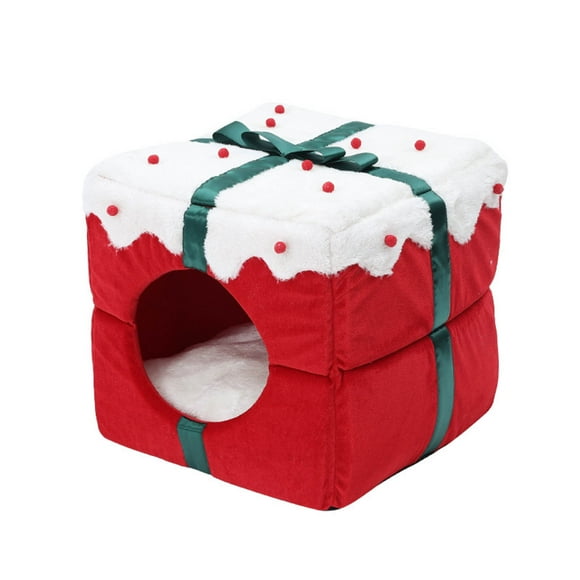 Matoen12 Christmas Decor Cute Pet Winter House, Hamster Cozy Bed Fleece Cotton House Warm Hut Nest for Autumn Winter, Hamster Cage Accessories for Small Animal Rat Mice, 1 Pack, 14"x14"x14", Red