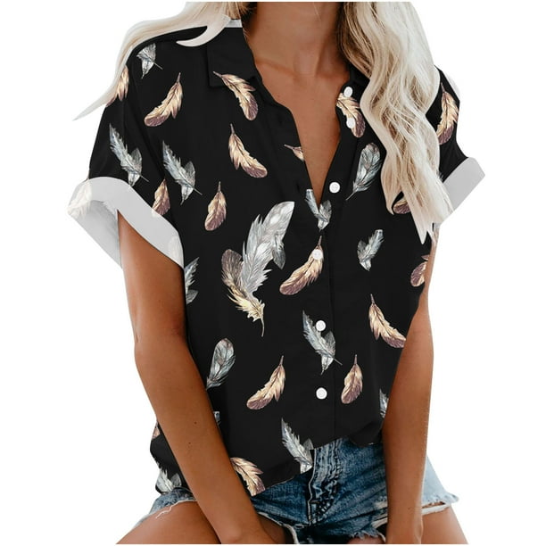 Blusa con estampado floral de manga corta con cuello en V para mujer OAVQHLG3B Store lin121212